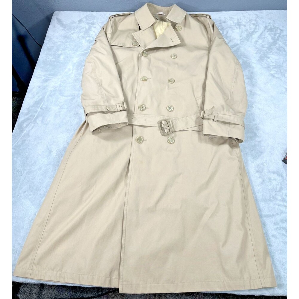 VTG Oleg Cassini Men 40 Long Trench Coat Tan Weather Ready Thermolite Liner